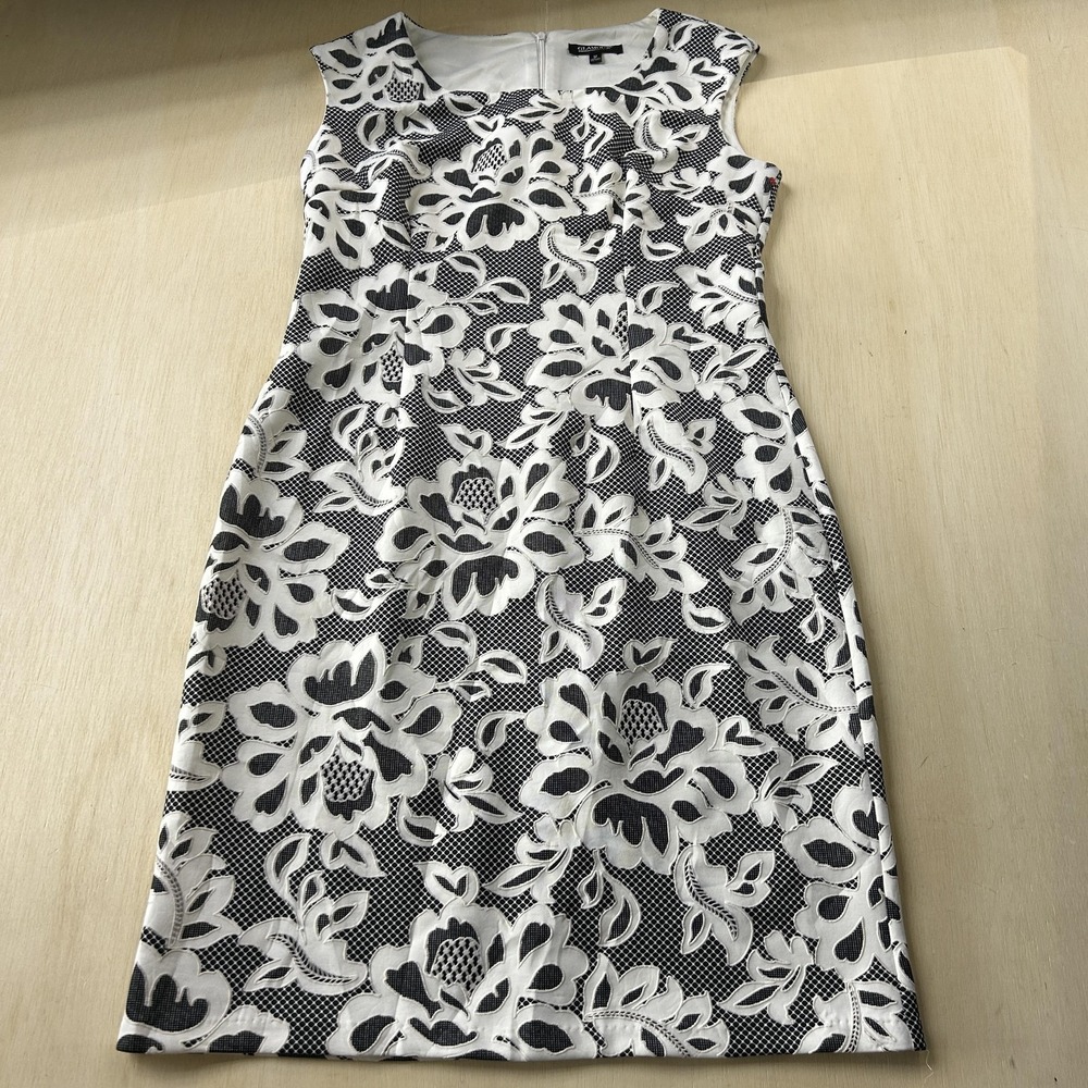 Glamour Dress Womens 12 Black White Floral Lace Sleeveless Sheath Knee Length